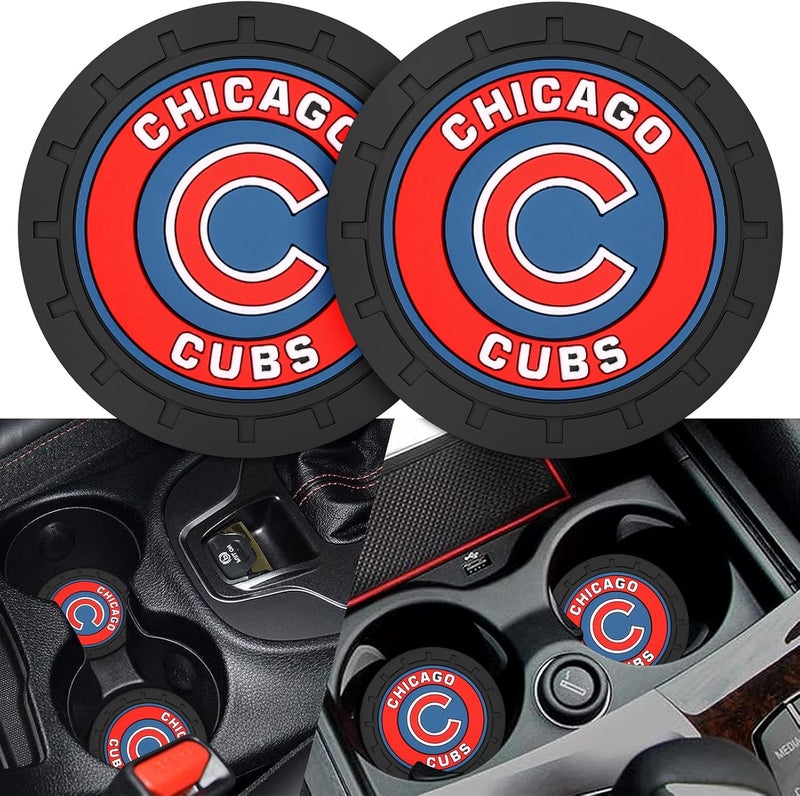 Kaleduo 2PCS Car Cup Holder Coaster,Auto Cup Holder Insert Coaster for Chicago Cubs Baseball Fans, Non-Slip Car Drink Holder Mat, Interior Accessories, Chicago Cubs - Image 1